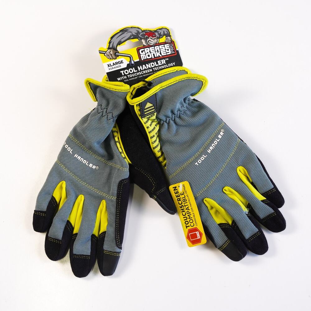 Grease Monkey Tool Handler Touchscreen Work Gloves Mitts XL Gray Black Yellow